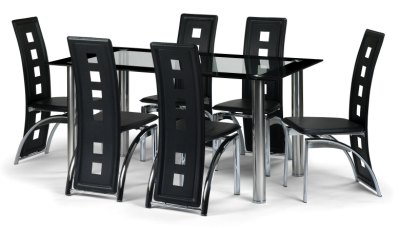 Brescia Black Faux Leather, Chrome and Glass Dining Set by Julian Bowen