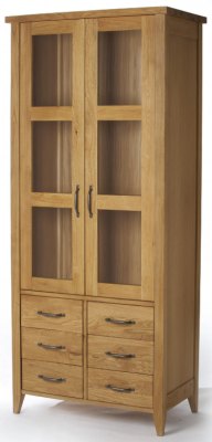 Wealden Oak Glazed Bookcase and Display Cabinet with 6 Drawers - WEA19