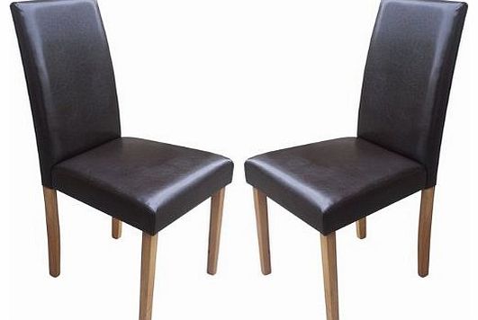 Set of 2 Brown Faux Leather Torino Dining Chairs Brown With Padded Seat & Oak Finish Legs