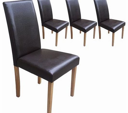 Set of 4 Brown Leather Look Contemporary Dining Chairs