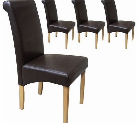 Your Price Furniture Set of 4 Faux Leather Roma Scroll Top Dining Chairs Brown With Padded Seat 