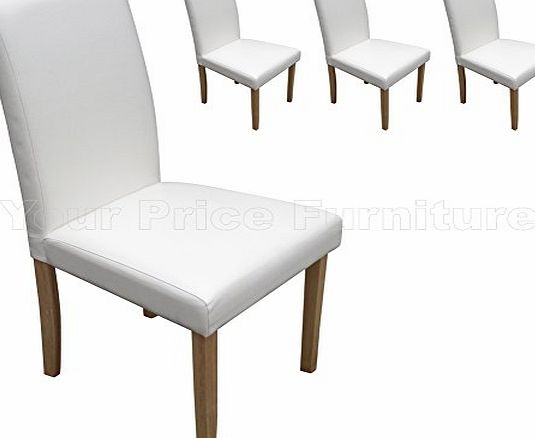 Your Price Furniture Set of 4 Ivory White Faux Leather Torino Dining Chairs With Padded Seat amp; Oak Finish Legs