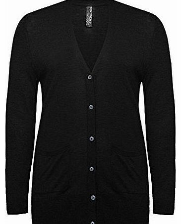 Yoursclothing Plus Size Womens Fine Knit Longline Cardigan With Pearl Buttons Size 30-32 Black