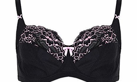 Yours Clothing Yoursclothing Plus Size Womens Floral And Polka Dot Embroidered Underwired Bra Size 48D Black