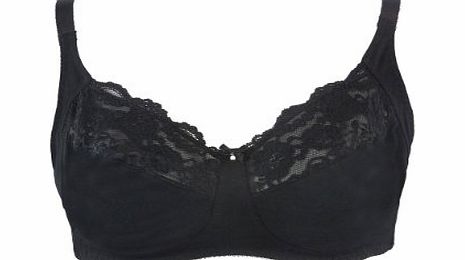 Yours Clothing Yoursclothing Plus Size Womens Non-wired Cotton Bra With Lace Trim Best Seller Size 50J Black
