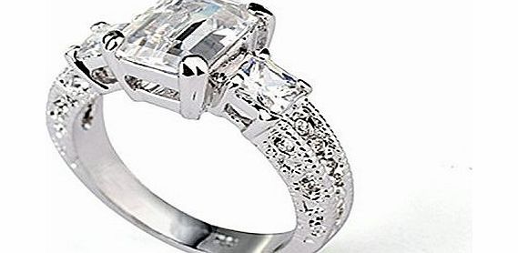 Yoursfs 18K White Gold Plated 3CT Simulated Diamond Gemstone Bridal Wedding Finger Rings (R)