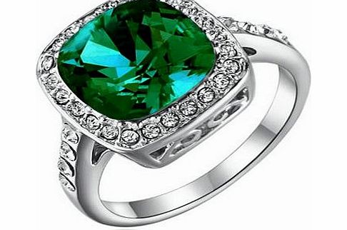 Yoursfs Personalized 18K White Gold Plated 2.5CT Emulational Diamond Turquoise Wedding Ring (L)