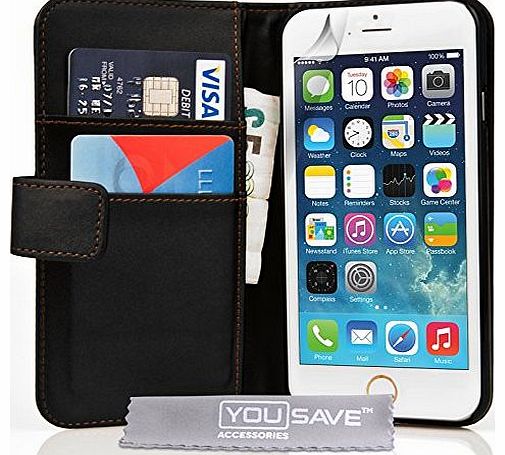 Yousave Accessories iPhone 6 Case Black PU Leather Wallet Cover