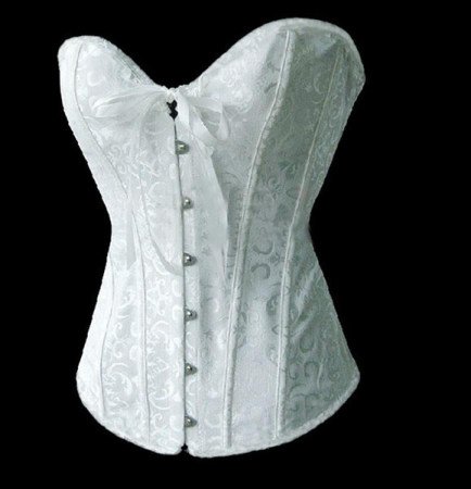 Yuelai Sexy Gothic Satin Vintage Lace Up Boned Brocade Corset Basque Top (M, white)