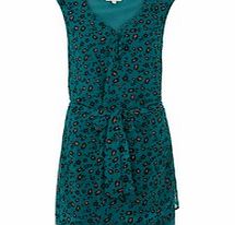 Green sleeveless leopard print dress