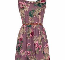 Pink and green rose print dress