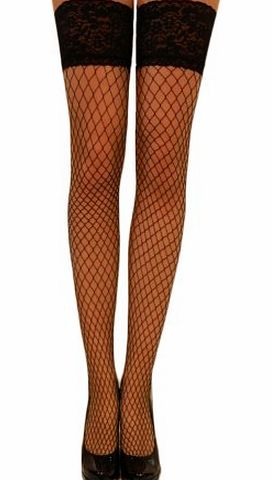 Yummy Bee Black Fishnet Hold Up Stockings Lace Tops Glamour Lingerie