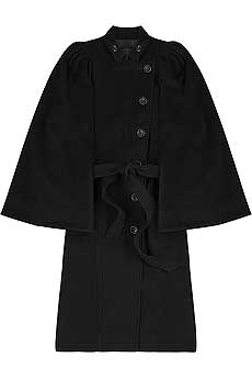 Black wool and cashmere blend coat with a square neck.