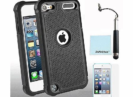 ZAFOORAH Case Cover for Apple iPod Touch 5 5th Generation Shock proof Impact Defender  Free Stylus Screen Protector Microfiber Cloth (ShockProof 2 Layers - BLACK)