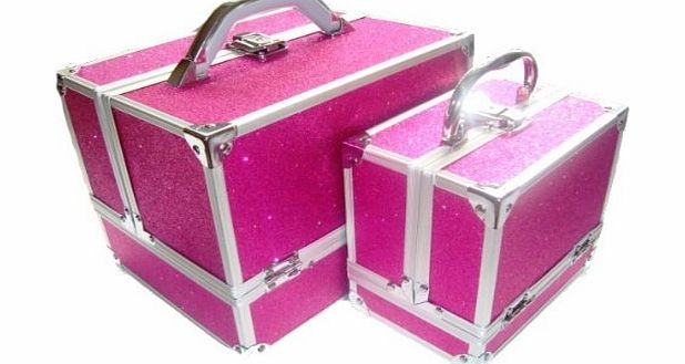 zanex cases Sparkly Hot Pink 2 Piece Beauty Makeup Vanity Case Box Hair Nails Jewellery