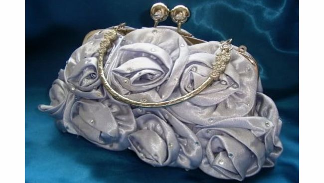 zanex handbags New Diamante Satin Silk Rose Flower Evening Party Handbag Wedding (SILVER)