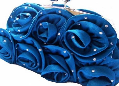 zanex handbags New Diamante Satin Silk Rose Flower Evening Party Handbag Wedding (TEAL)
