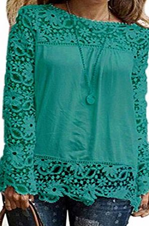 ZANZEA Green S BetterMore (TM) Fashion Women Long Sleeve Embroidery Lace Crochet Chiffon Tops Blouse Flowers