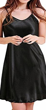 ZANZEA Womens Sexy BabyDoll Stain Silk Lingerie Chemise Mini Night Dress Black Size L