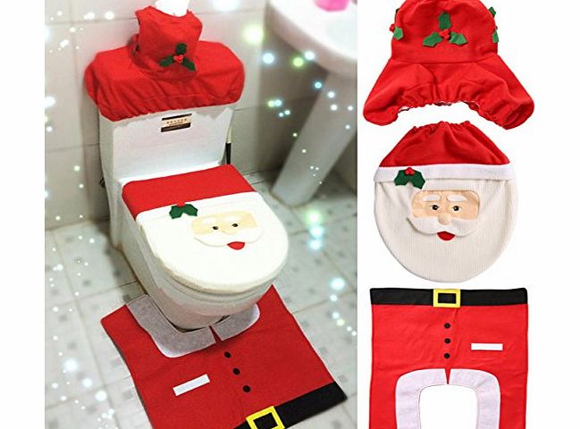 Zeagoo 3 PCs Christmas Decorations Happy Santa Toilet Seat Cover and Rug Bathroom Set