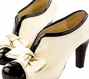 Zeagoo Bow Pump Ankle Boots Women Beige Ladies High Heel Shoes Style Tie Platform