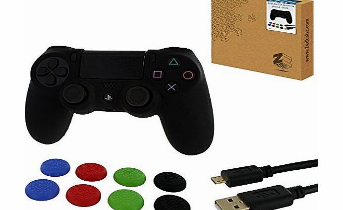 Zed Labz ZedLabz protect amp; play bundle Kit for PS4 including silicone controller cover, TPU analog thumb stick grips and a 3M charge amp; play cable [Playstation 4] (Blue)