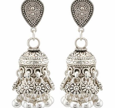 Zest Indian Silver-Look Jhumkas Drop Clip-On Earrings with Swarovski Crystals