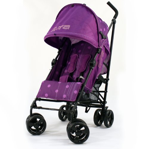 ZETA Buggy Stroller Pushchair With Large Sun Canopy Hood - Zeta Vooom - Plum Dots With Rain Cover