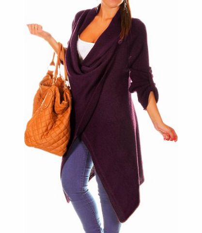 Zeta Ville Fashion Zeta Ville Ladies Knitted Tucked Sleeve Cardigan Wrap Coat 277z Purple