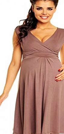 Zeta Ville Womens Maternity Breastfeeding Flattering Summer Skater Dress 256c (Cappuccino, 10)