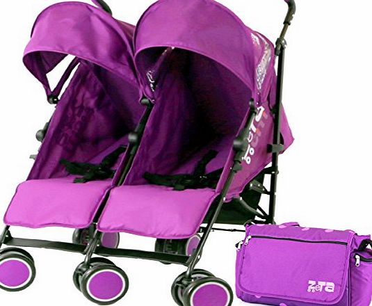 ZETA  Citi TWIN Stroller Buggy Pushchair - Plum Double Stroller With Bag