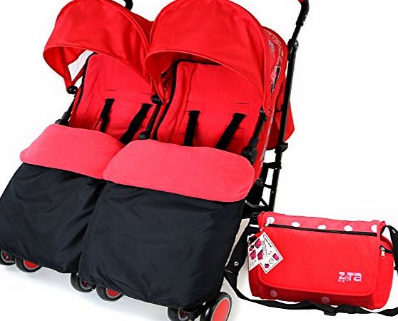 ZETA  Citi TWIN Stroller Buggy Pushchair - Warm Red Double Stroller Complete With FootMuffs