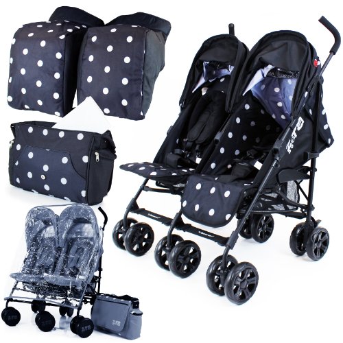  Twin Pushchair Complete Package (Black Dots)