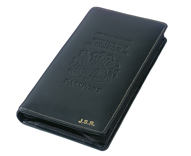 zip up leather travel wallet Personalised