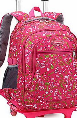 ZIRANYU Lalawow Cute Lovely Boys Girls Waterproof Nylon School Backpack Schoolbags With Wheeled Trolley Hand, Luggage Bags, Kids Travelling Bags, Hiking Bags, Shoulder Bags For Pupils Primary Students (Rose R