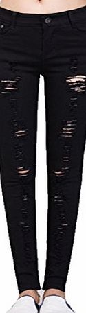 Zll OE Woman Cut-out Punk Novel Ripped Slit Skinny Jeans Pants Denim Jeggings Trousers (10, Black2#)