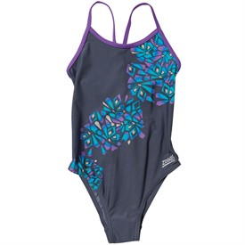 Zoggs Girls Jewel Reef Spliceback Swimsuit Silver