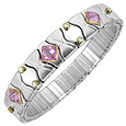 Stainless Steel and 18 K Gold Bracelet with semi-Precious Amethyst Stones