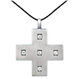 Stainless Steel and Zircons Cross Pendant w/Lace